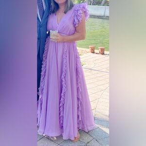 Mac Duggal Anthropologie Pleated Ruffle Cap Sleeve Flowy A Line Gown